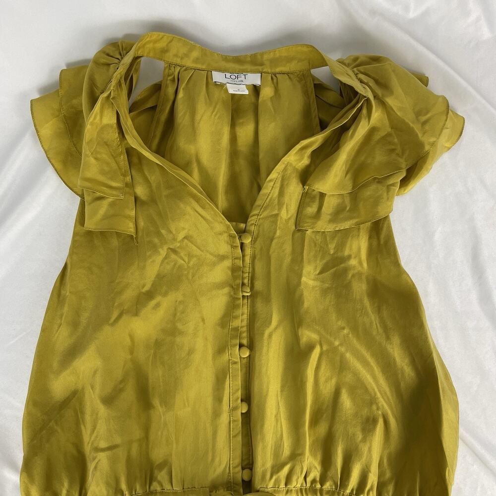 Ann Taylor Loft Silk Sleeveless Ruflles Dress Mustard Yellowsize 2 - Picture 3 of 5